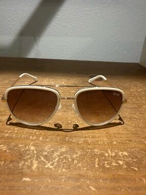 Quay Australia White Frame Brown Lens Aviator Sunglasses